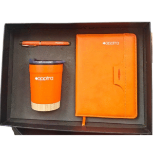Orange Diary, Pen and Glass Set